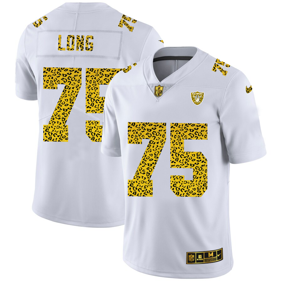 Custom Las Vegas Raiders 75 Howie Long Men Nike Flocked Leopard Print Vapor Limited NFL Jersey White
